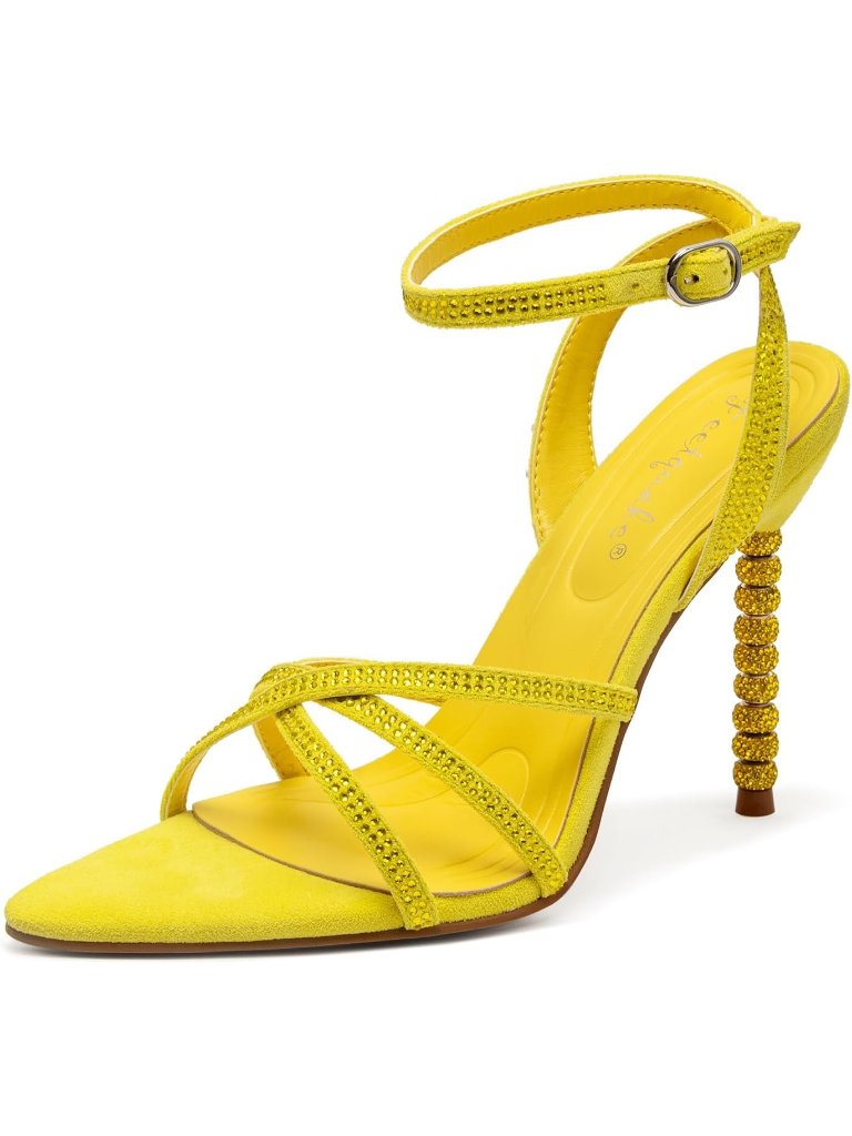 Women's Yellow 4-Inch Open-Toe Stiletto Pointed-Toe High-Heel Sandals Wedding